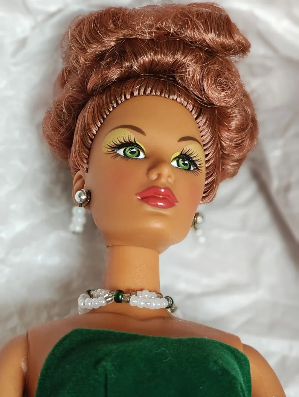 Velvet 'N' Bows Charice Doll By MiKelman #10699 Red Hair,  Green & Ivory Gown